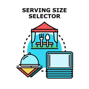Serving size selector concept with catering plates and tent Stock Illustration