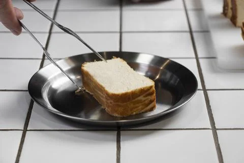 Serving Slice of Cottage Cheese Bake on Plate Stock Photos
