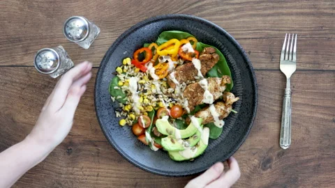 Serving a Southwest Chicken Salad Stock Footage 140656385