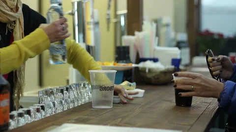 Serving Sparkling Water at Bar Stock Footage 46125960