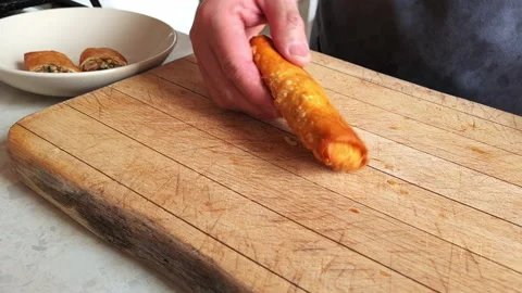 Serving spring rolls. Video stock 169952424