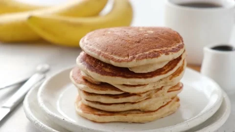 Serving stack of pancakes Stock Footage 139126159