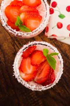 A serving of strawberry over tapioca and jelly Stock Photos