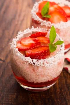 A serving of strawberry over tapioca and jelly Stock Photos