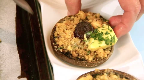 Serving Stuffed Mushrooms For Dinner Stock Footage 46463748