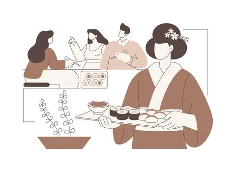 Serving sushi isolated cartoon vector illustrations. Ilustración de archivo