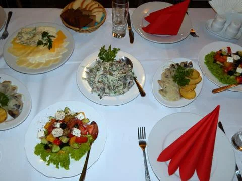 Serving of a table of a dish in restaurant Fotos de archivo