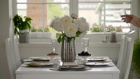 Serving table with glasses, 4k Stock Footage 131539105