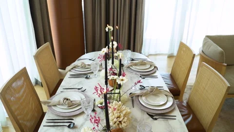 Serving table for a small family dinner Vídeo Stock 140518208