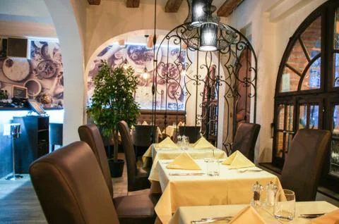 Serving tables in the restaurant. Stock Photos