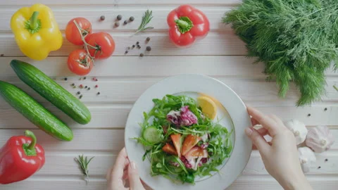Serving of a tasty vegetable salad, ready to eat, Stock Footage 86041998