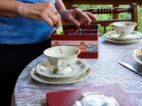 Serving tea on a table Foto stock