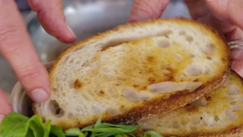 Serving Toasted Bread and Fresh Greens at Sydney Market Food Stall, Australia Stock Footage 345709228