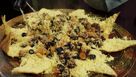 Serving Traditional Pilaf with Crispy Bread Stock Footage 301529754