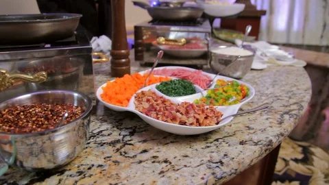 Serving tray of vegetables and other horderves slider paralax 스톡 동영상 92183154