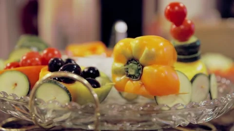 Serving tray of vegetables shapes like a train Stock Footage 266341197