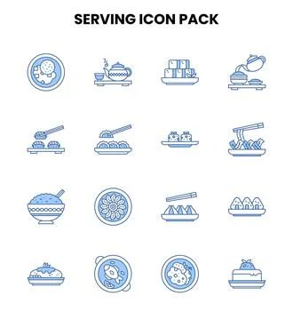 Serving Two Color Blue Scalable Icons Pack Stock Illustration