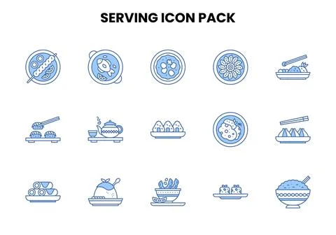 Serving Two Color Blue Set Icons Pack Stock Illustration