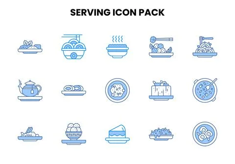 Serving Two Colour Collection Icons Pack Stock Illustration