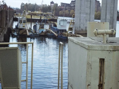 Serving vessels standing in shipyard Stock Footage 71872456