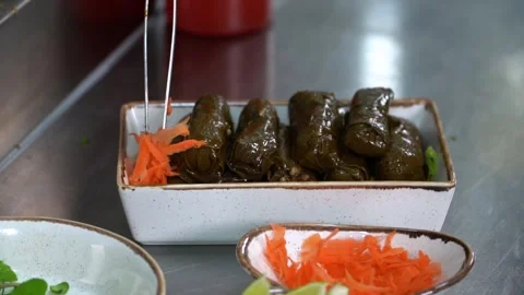 Serving Vine Leaves Dish Stock Footage 318310280