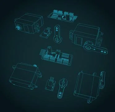 Servo motor Kit technical drawings 库存插图