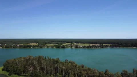 Serwy Lake Poland Surrounded by Forest Aerial Drone View Stock Footage 344042393