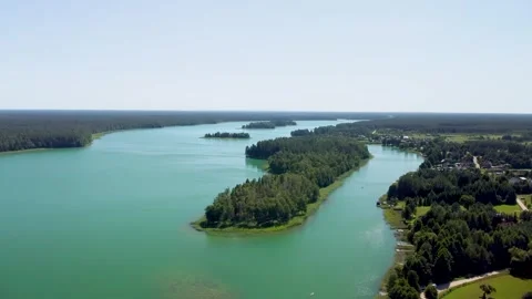Serwy Lake Poland Surrounded by Forest Aerial Drone View Stock Footage 344042449