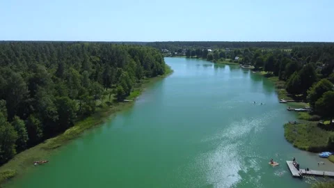 Serwy Lake Poland Surrounded by Forest Aerial Drone View Stock Footage 344043046