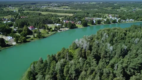 Serwy Lake Poland Surrounded by Forest Aerial Drone View Stock Footage 344043150