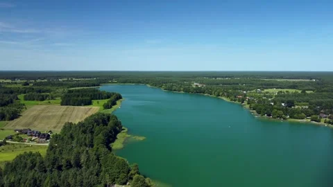 Serwy Lake Poland Surrounded by Forest Aerial Drone View Stock Footage 344043197