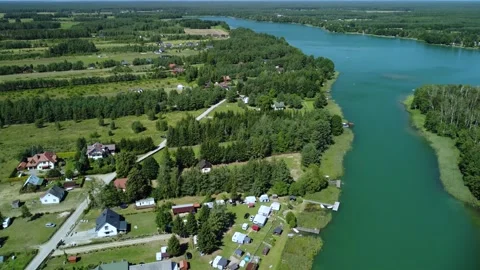 Serwy Lake Poland Surrounded by Forest Aerial Drone View Stock Footage 344043389