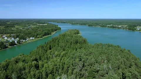 Serwy Lake Poland Surrounded by Forest Aerial Drone View Stock Footage 344043411