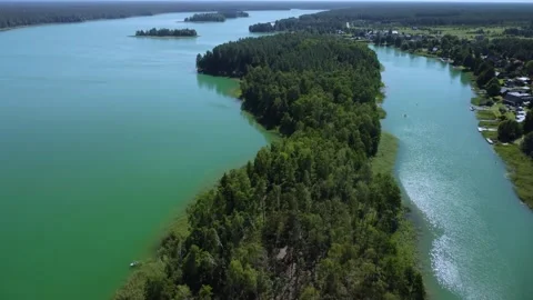 Serwy Lake Poland Surrounded by Forest Aerial Drone View Stock Footage 344043414