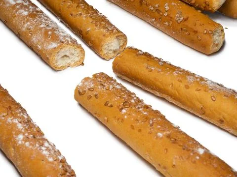 Sesame biscuits on a white background. Biscuits are elongated in the form of  Stock Photos
