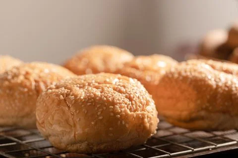 Sesame Bread on the grille in the kitchen Stock Photos