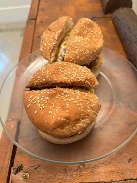 Sesame bread on a plate Stock Photos