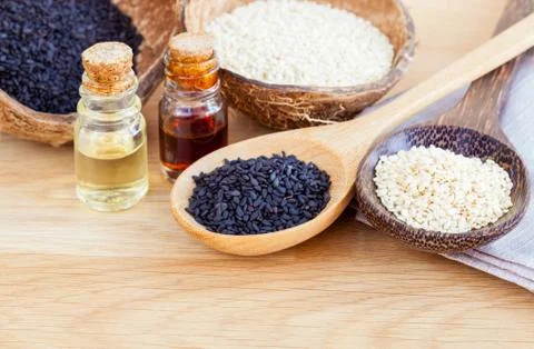 Sesame - Natural spa ingrediente for Scrub and  skin care. Stock Photos