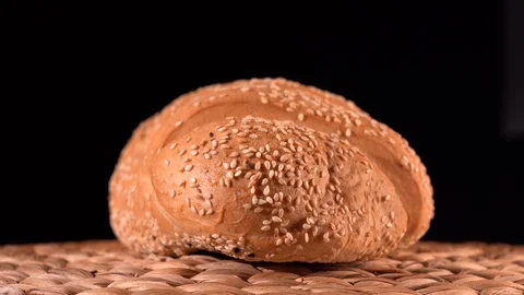 Sesame seed bread flyover, no rotation Stock Footage 129885558