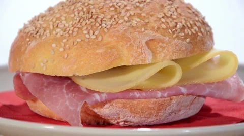 Sesame seed bread with ham and cheese Stock-Footage 32791371