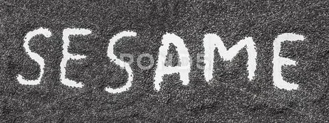 Sesame word made from sesame seeds on white artist canvas Stock Photos