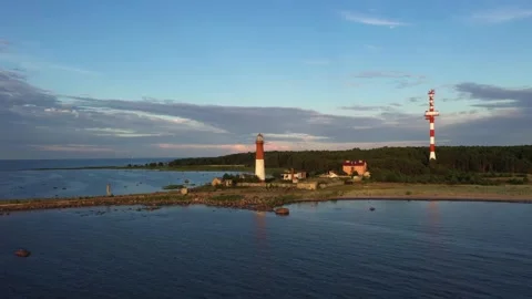 Seskar Lighthouse, Russia. Calm and magical sunset at the picturesque cape. Stock Footage 272611053