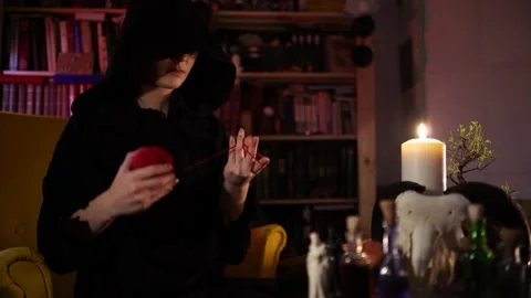 Session of black magic with a red thread 스톡 동영상 133077912