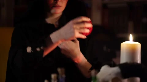 Session of black magic with a red thread 스톡 동영상 133078057