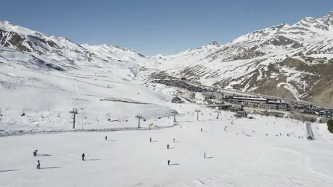 Session from Drone in Formigal ski resort sunny day Stock Footage 241006702