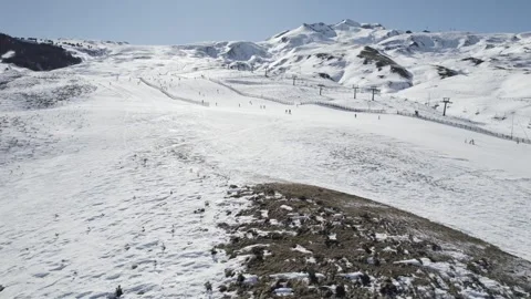 Session from Drone in Formigal ski resort sunny day Stock Footage 241006741