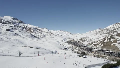 Session from Drone in Formigal ski resort sunny day Stock Footage 241006821