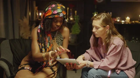 Session of Fortune Telling with Digital Tablet Stock Footage 247630685