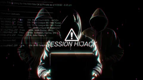 Session Hijack words of hacking screen in technology Stock Footage 343335719