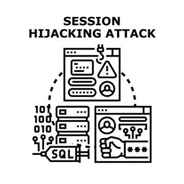 Session hijacking attack vector data theft Stock Illustration